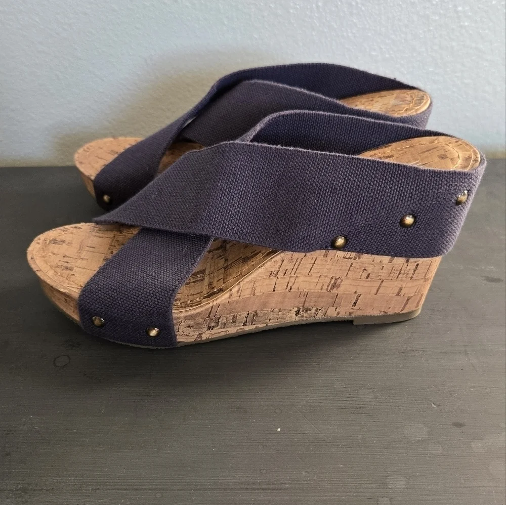 Espirit Oceane Navy Wedge Sandals Size 7
